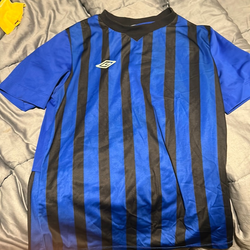 Blue striped soccer shirt